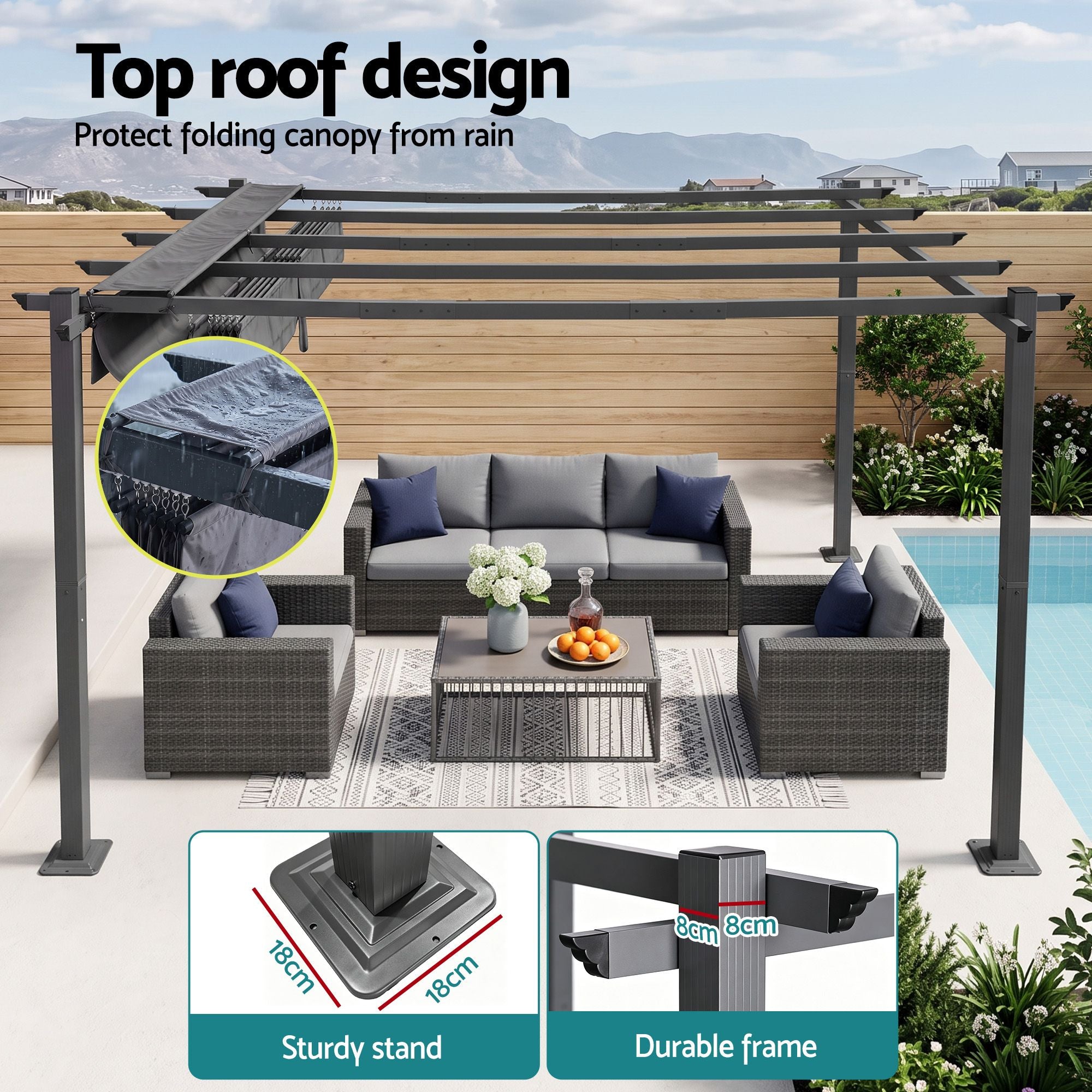 Instahut Gazebo Outdoor Garden Pergola Aluminium Frame Adjustable Canopy 3x4m Grey Bedworld