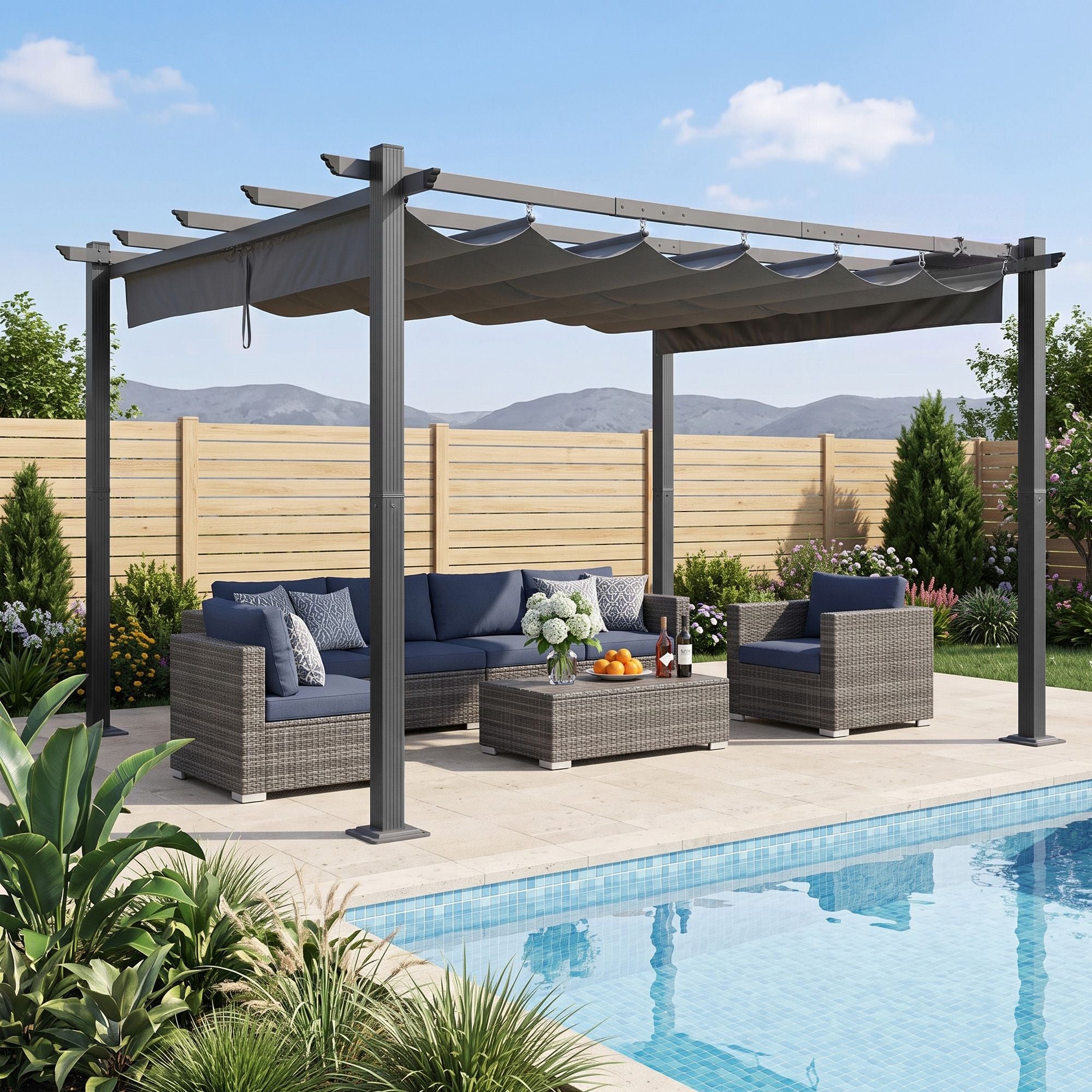 Instahut Gazebo Outdoor Garden Pergola Aluminium Frame Adjustable Canopy 3x4m Grey Bedworld