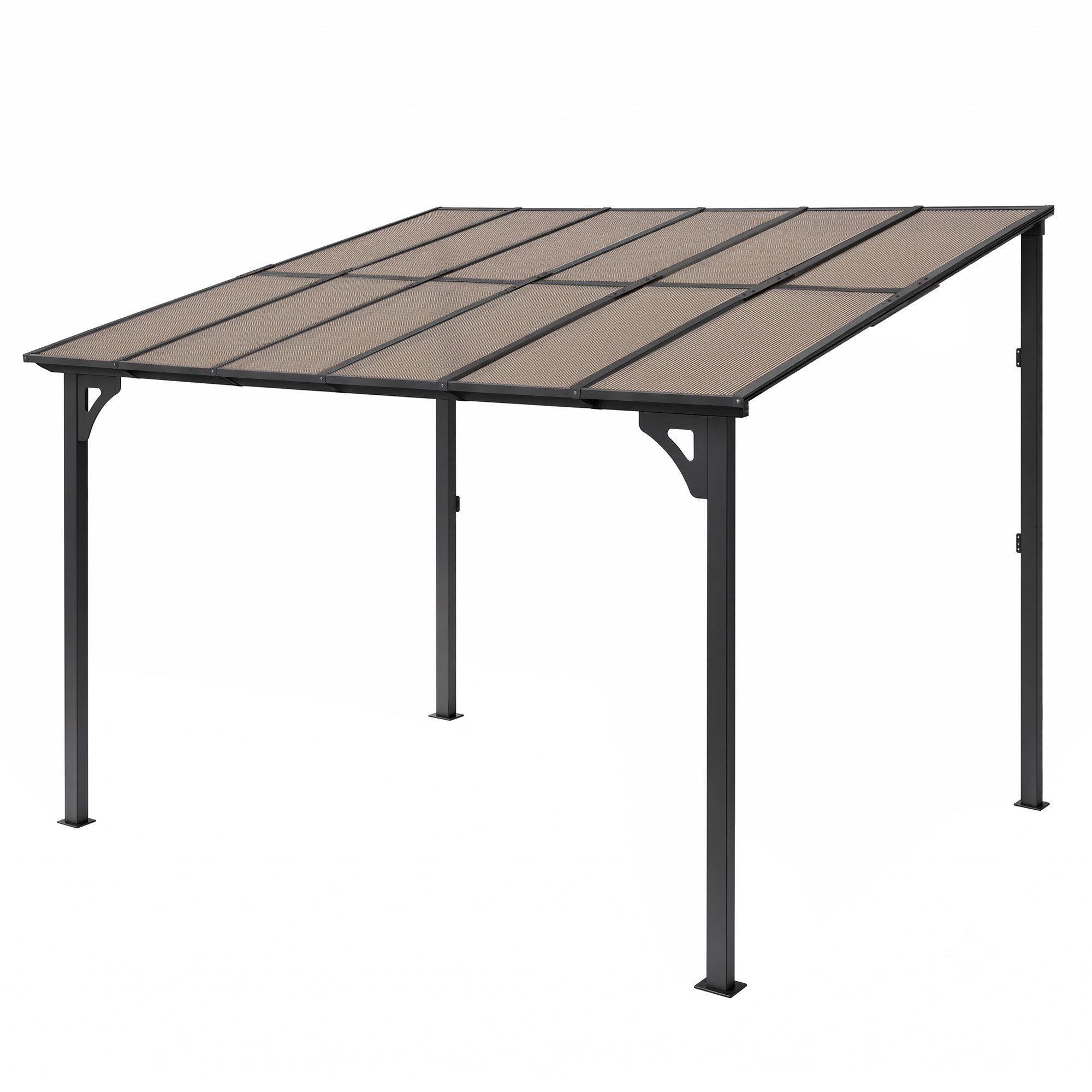 Instahut Gazebo Lean-To Pergola Garden Patio Polycarbonate 356cm X 275cm Brown Bedworld