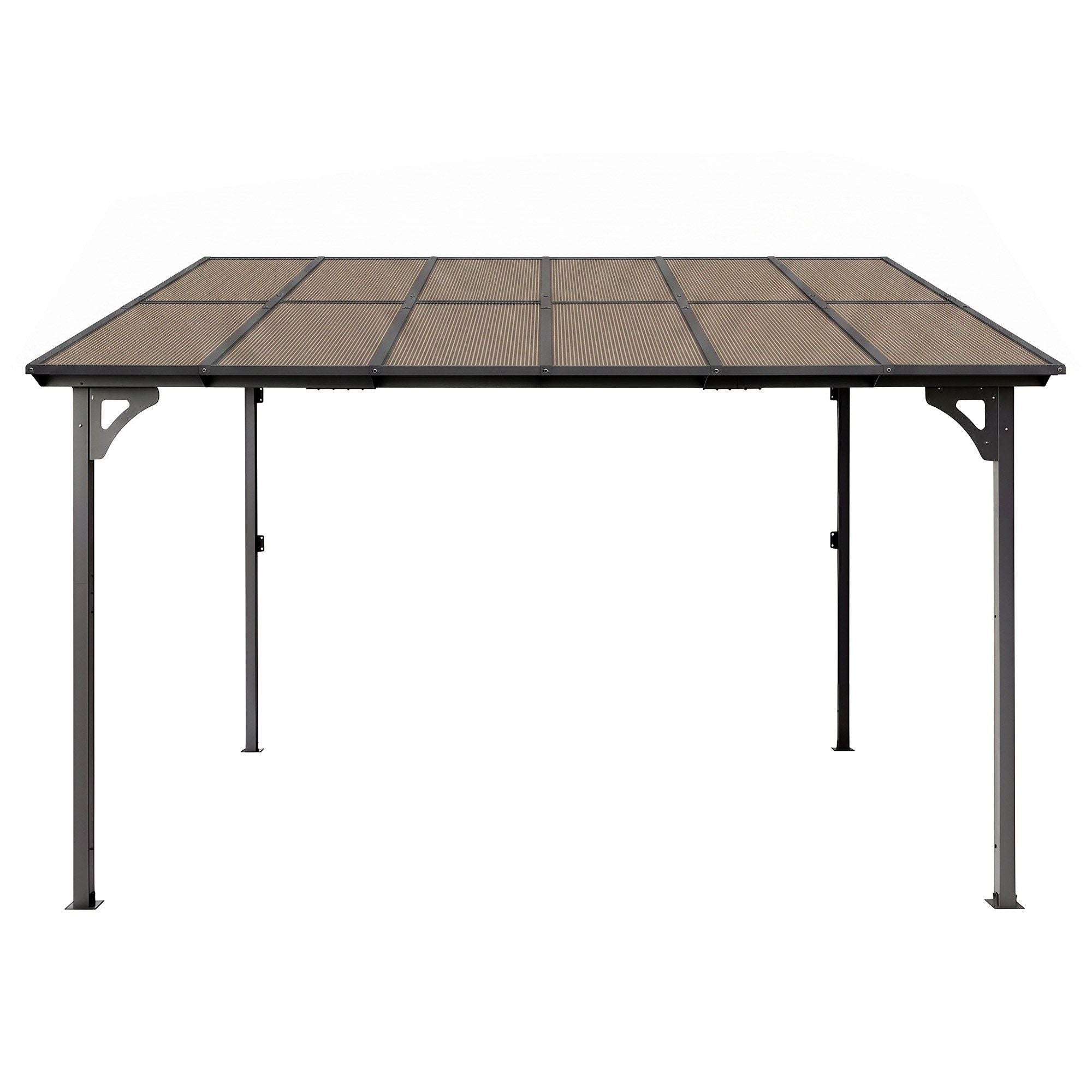 Instahut Gazebo Lean-To Pergola Garden Patio Polycarbonate 356cm X 275cm Brown Bedworld