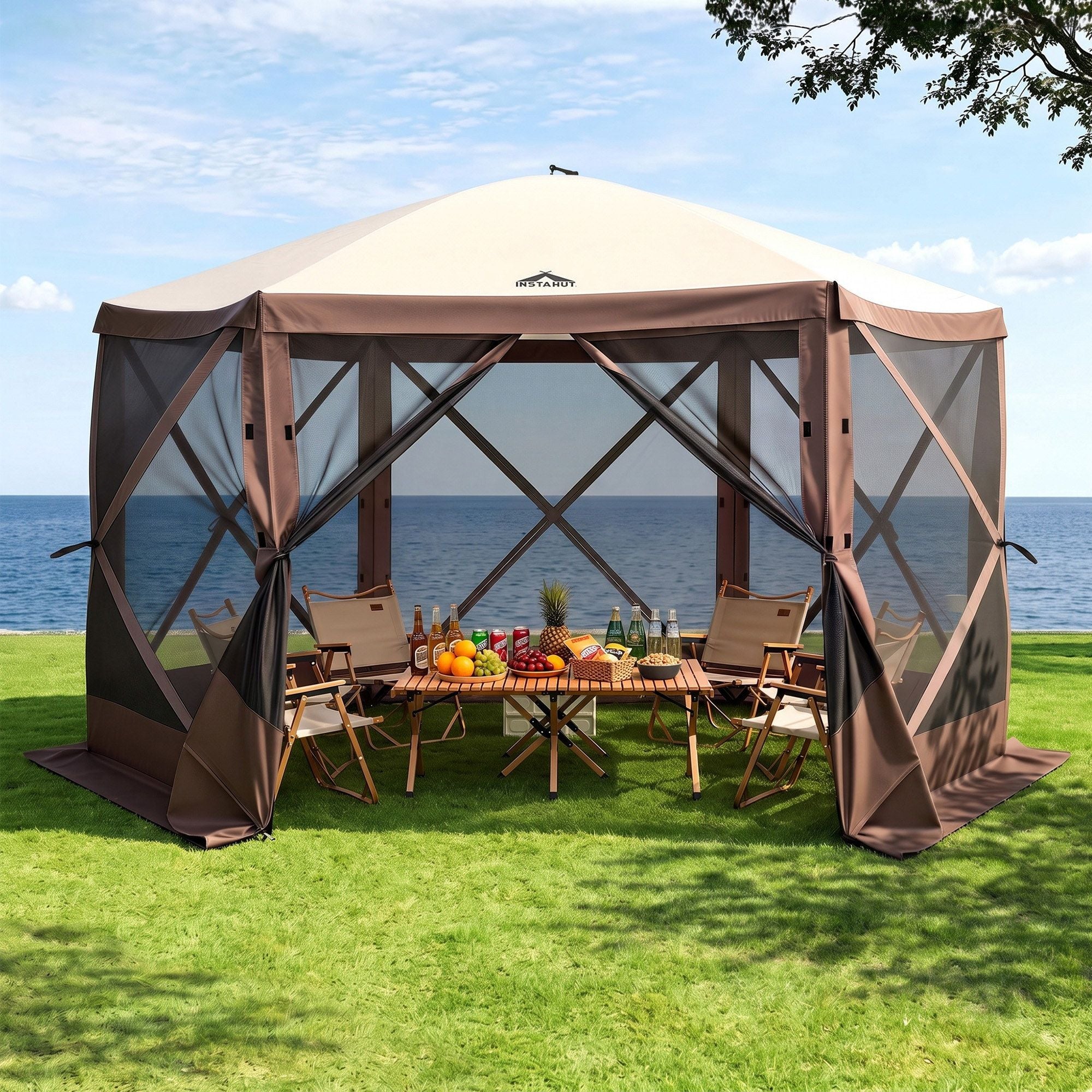 Instahut Gazebo Pop Up Tent 3.6x3.6m Outdoor Marquee Camping Screen w/Curtain Net Bedworld