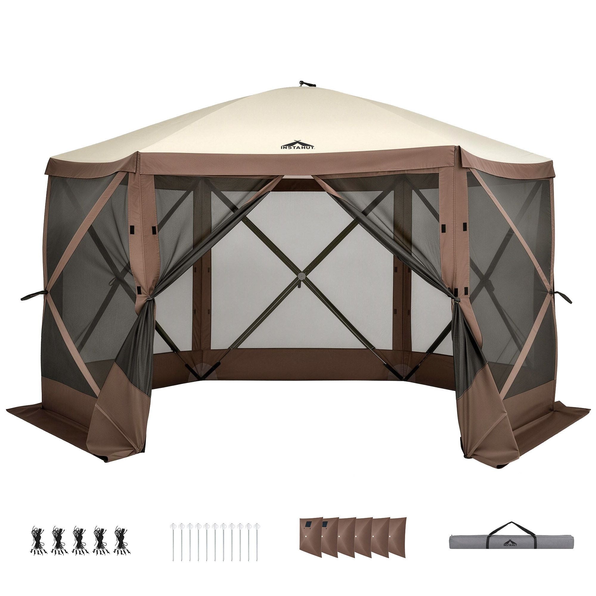 Instahut Gazebo Pop Up Tent 3.6x3.6m Outdoor Marquee Camping Screen w/Curtain Net Bedworld