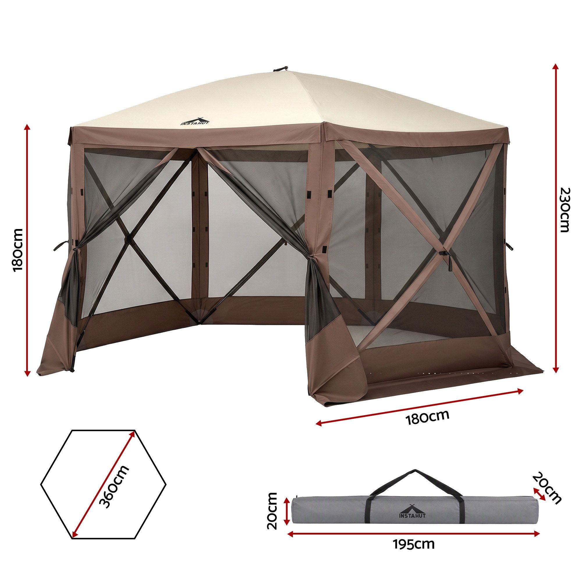Instahut Gazebo Pop Up Tent 3.6x3.6m Outdoor Marquee Camping Screen w/Curtain Net Bedworld