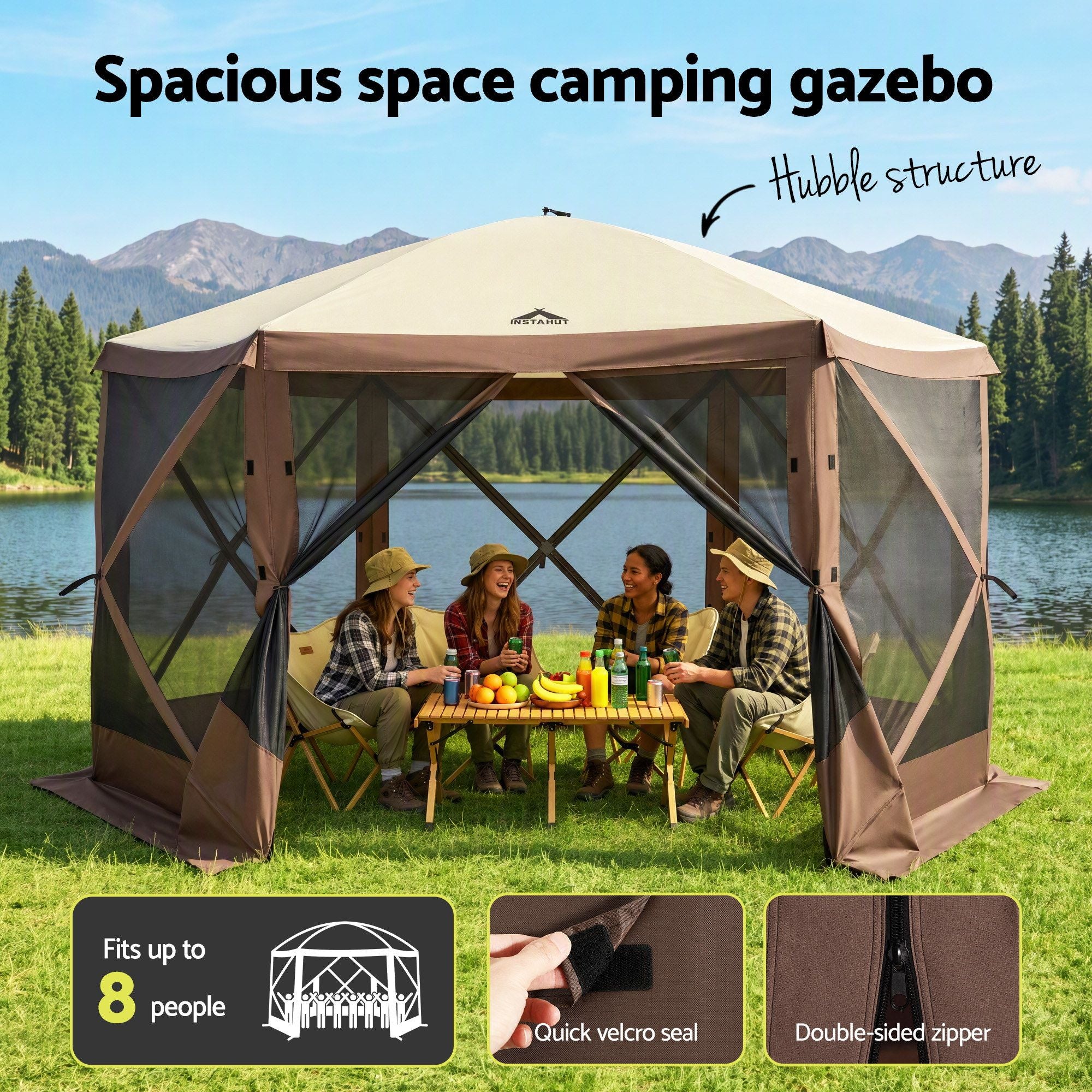 Instahut Gazebo Pop Up Tent 3.6x3.6m Outdoor Marquee Camping Screen w/Curtain Net Bedworld