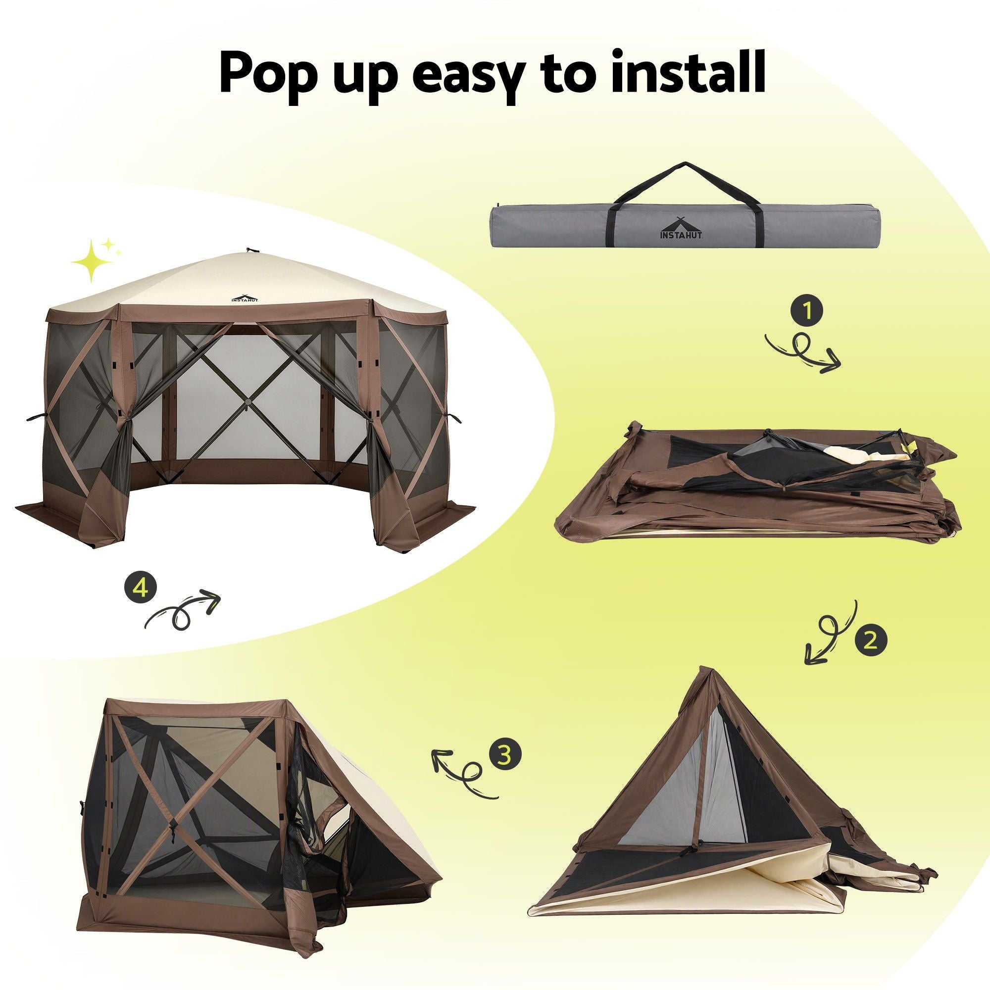 Instahut Gazebo Pop Up Tent 3.6x3.6m Outdoor Marquee Camping Screen w/Curtain Net Bedworld