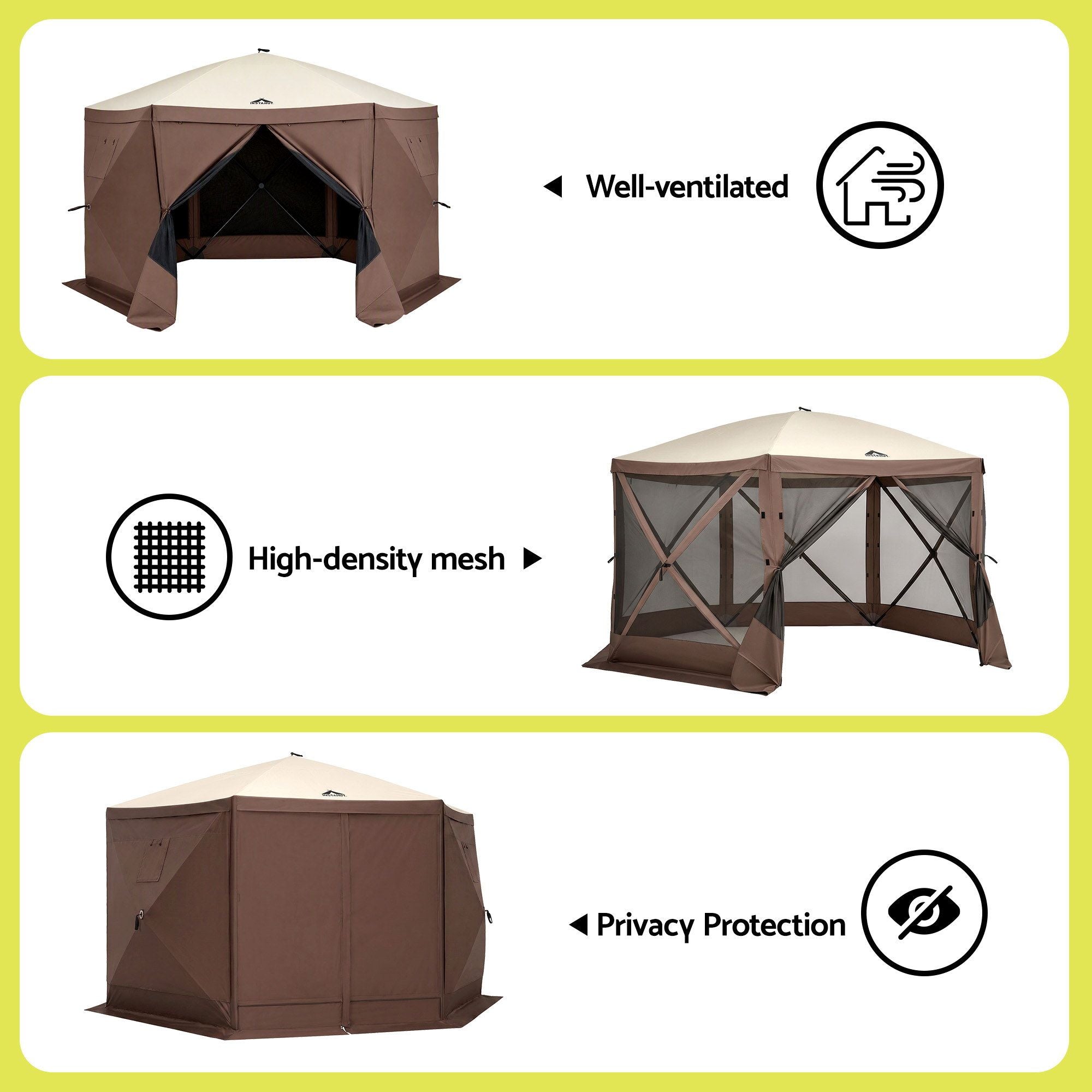 Instahut Gazebo Pop Up Tent 3.6x3.6m Outdoor Marquee Camping Screen w/Curtain Net Bedworld