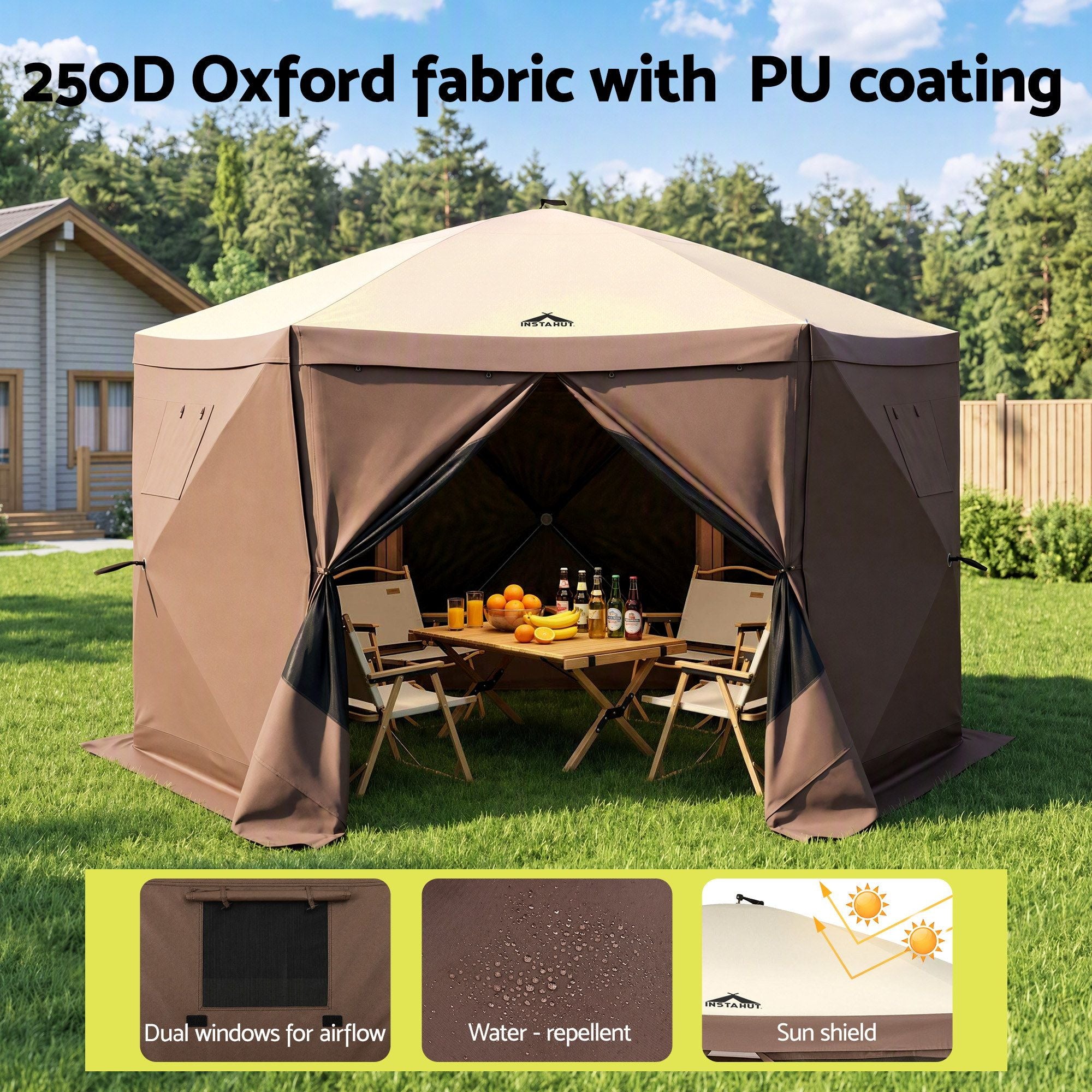 Instahut Gazebo Pop Up Tent 3.6x3.6m Outdoor Marquee Camping Screen w/Curtain Net Bedworld