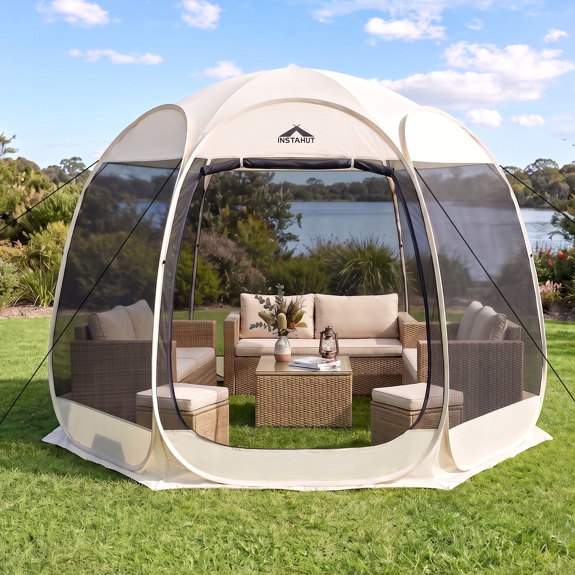 Instahut Gazebo Pop Up Tent 2.7x1.35m Outdoor Marquee Camping Screen 6 Sided Bedworld