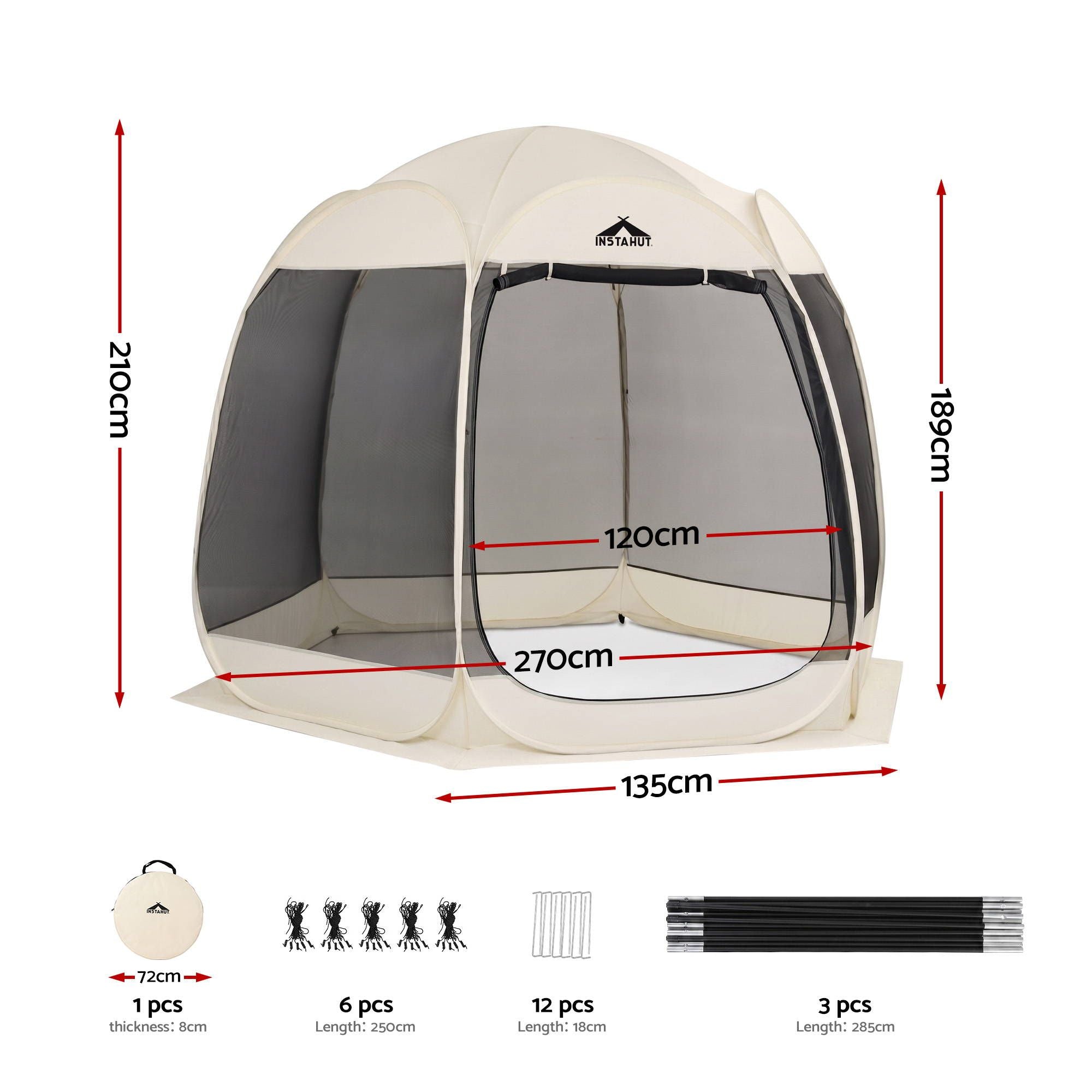 Instahut Gazebo Pop Up Tent 2.7x1.35m Outdoor Marquee Camping Screen 6 Sided Bedworld