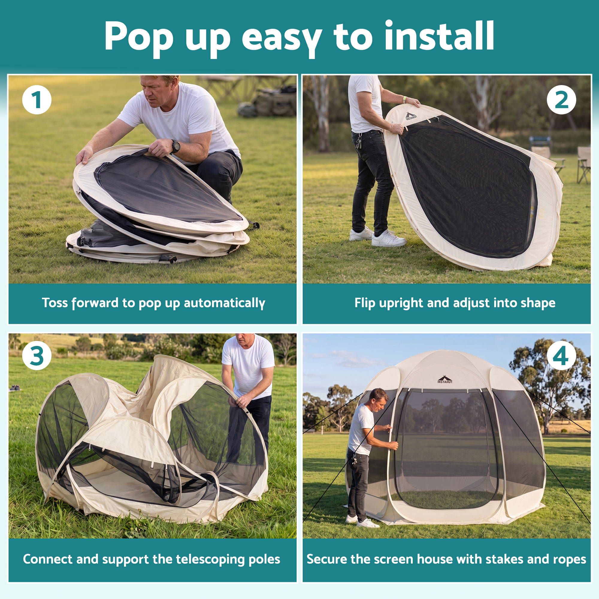 Instahut Gazebo Pop Up Tent 2.7x1.35m Outdoor Marquee Camping Screen 6 Sided Bedworld