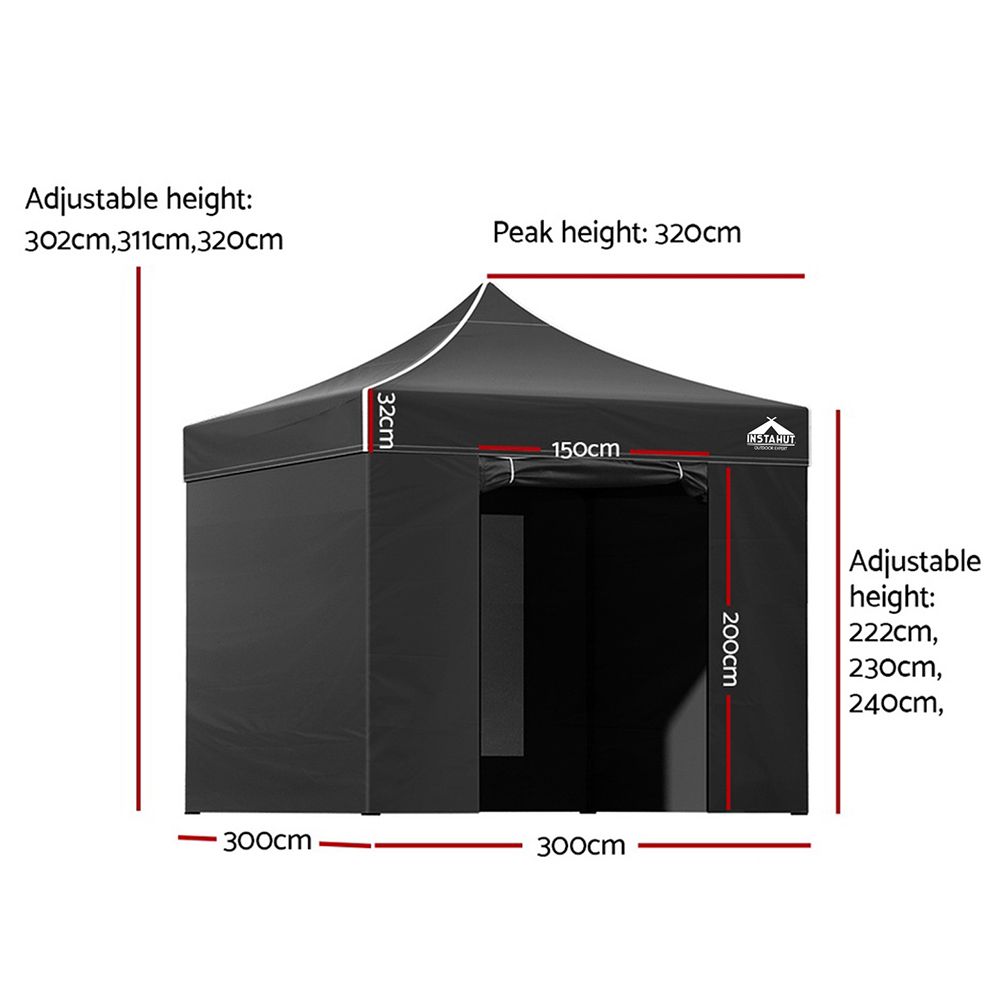 Instahut Gazebo 3x3 Pop Up Marquee Folding Tent Wedding Gazebos Camping Outdoor Shade Canopy Black Bedworld