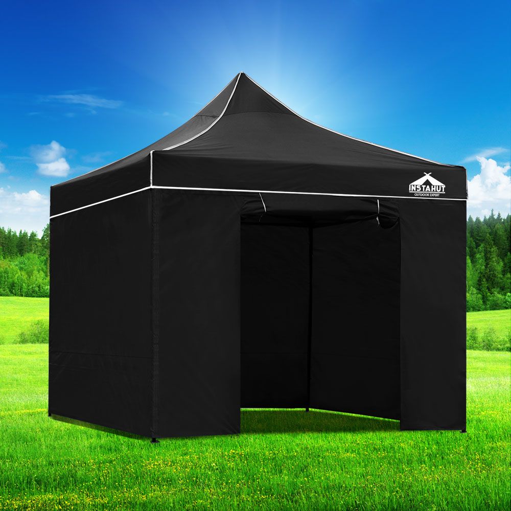 Instahut Gazebo 3x3 Pop Up Marquee Folding Tent Wedding Gazebos Camping Outdoor Shade Canopy Black Bedworld