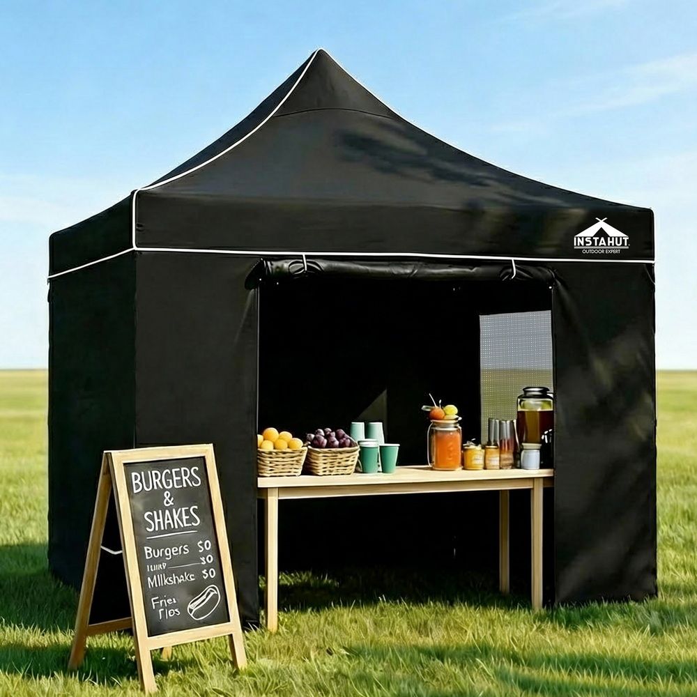 Instahut Gazebo 3x3 Pop Up Marquee Folding Tent Wedding Gazebos Camping Outdoor Shade Canopy Black Bedworld