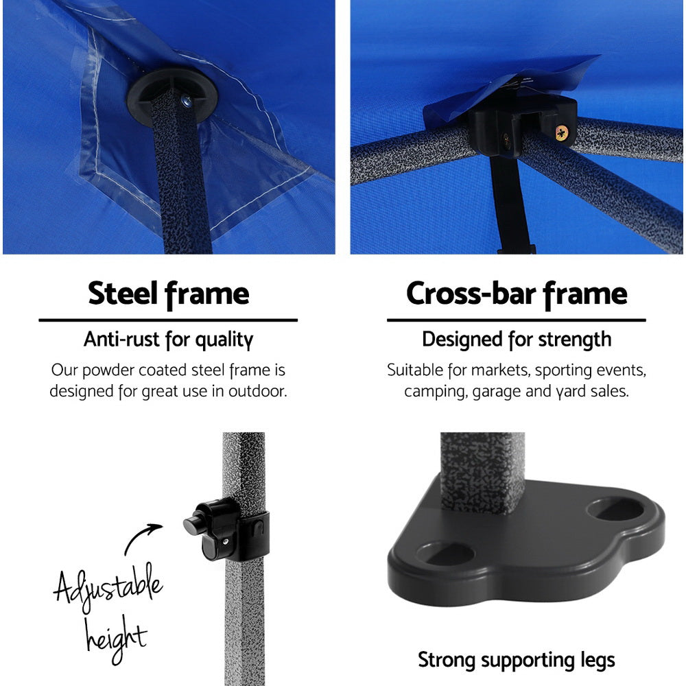 Steel gazebo frame with cross-bar supports and adjustable height hardware