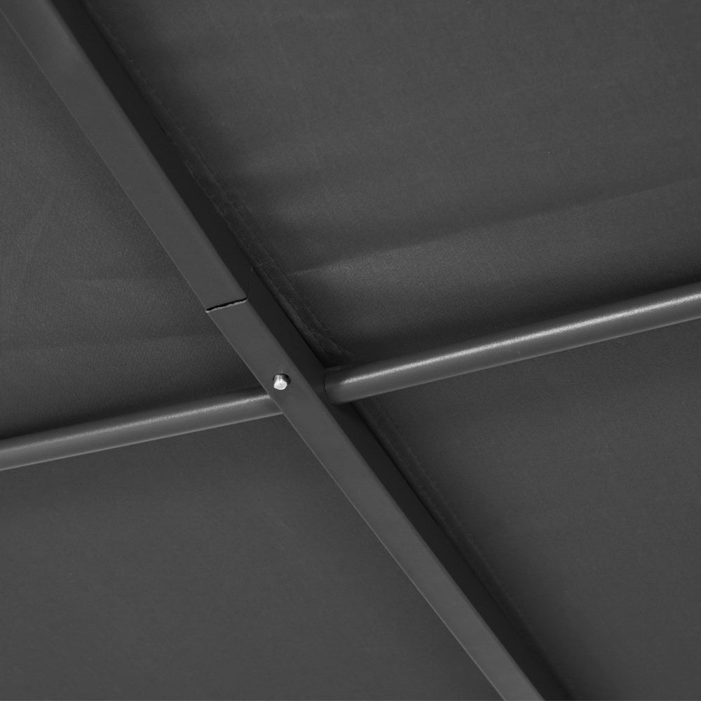 Gazebo canopy corner joint with crossed support bar and fastening hardware