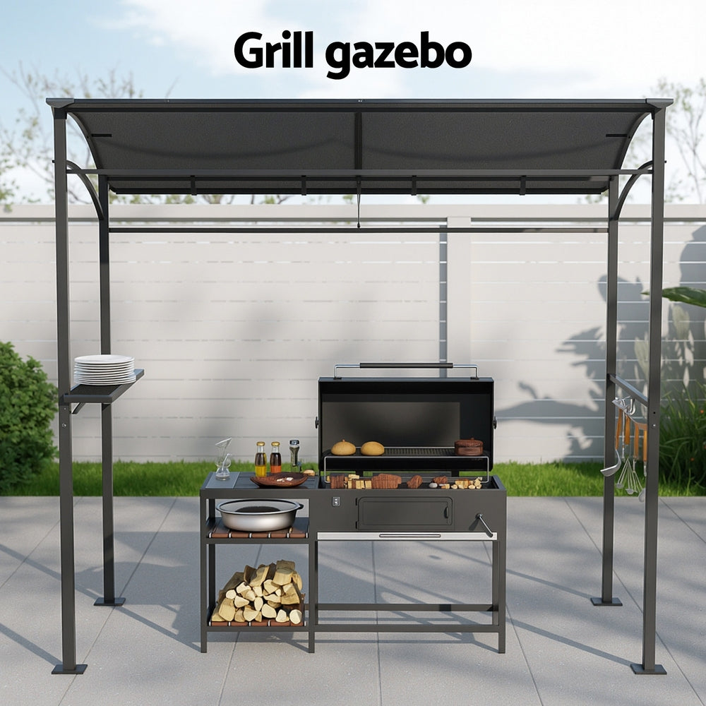 Instahut Gazebo Outdoor BBQ Grill Patio Garden Marquee Shade Shelter Shelf Hooks Grey Bedworld