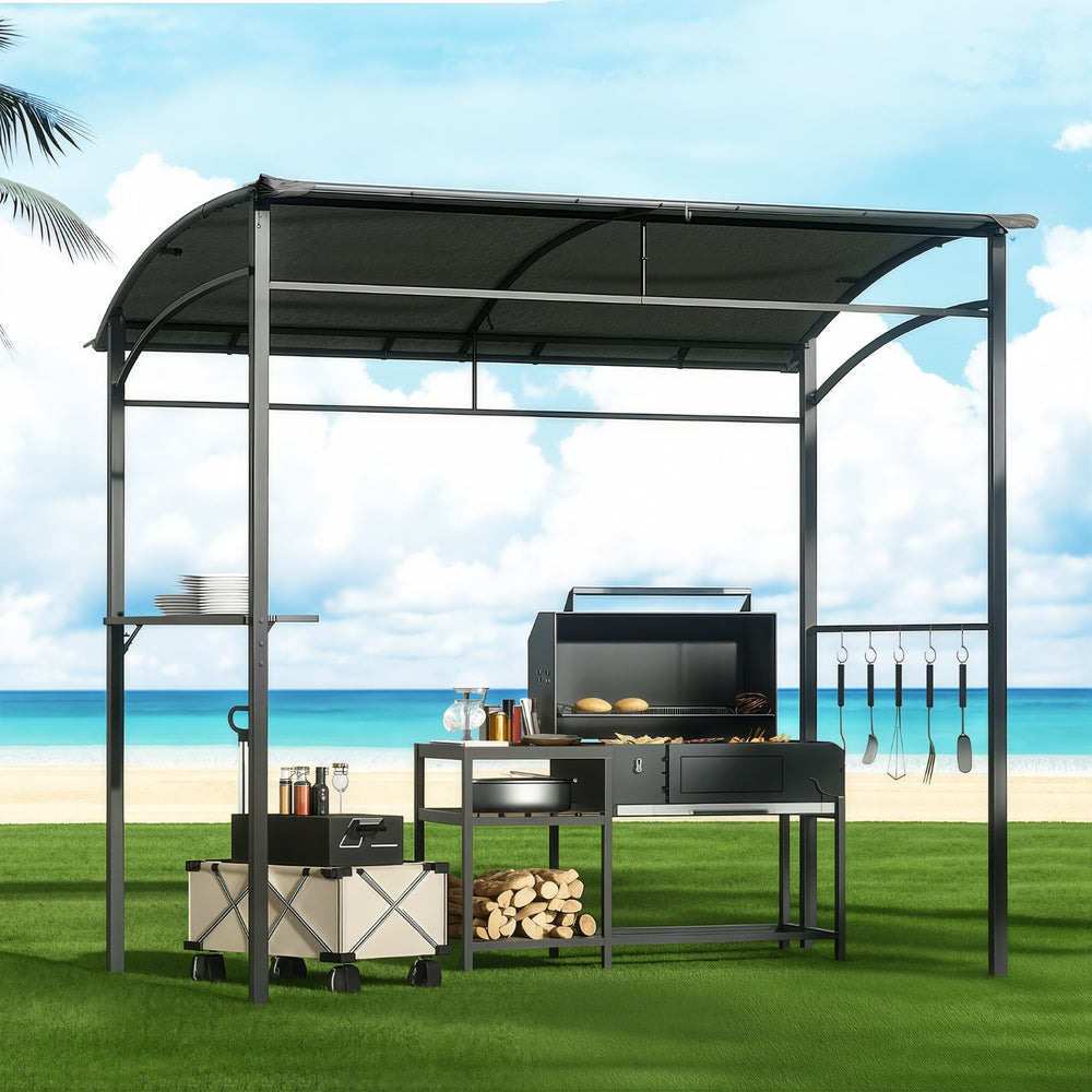 Instahut Gazebo Outdoor BBQ Grill Patio Garden Marquee Shade Shelter Shelf Hooks Grey Bedworld