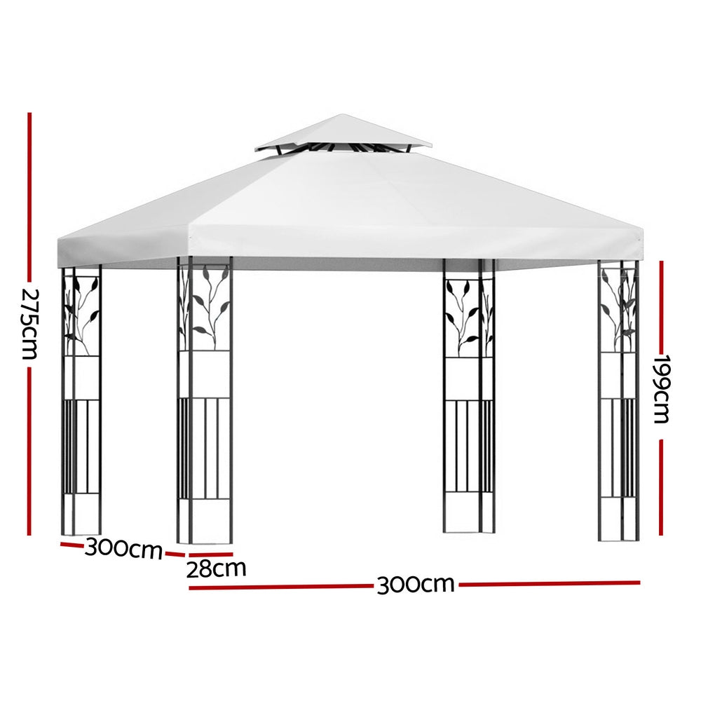 White 3m x 3m outdoor gazebo canopy with iron side frames and hanging panels