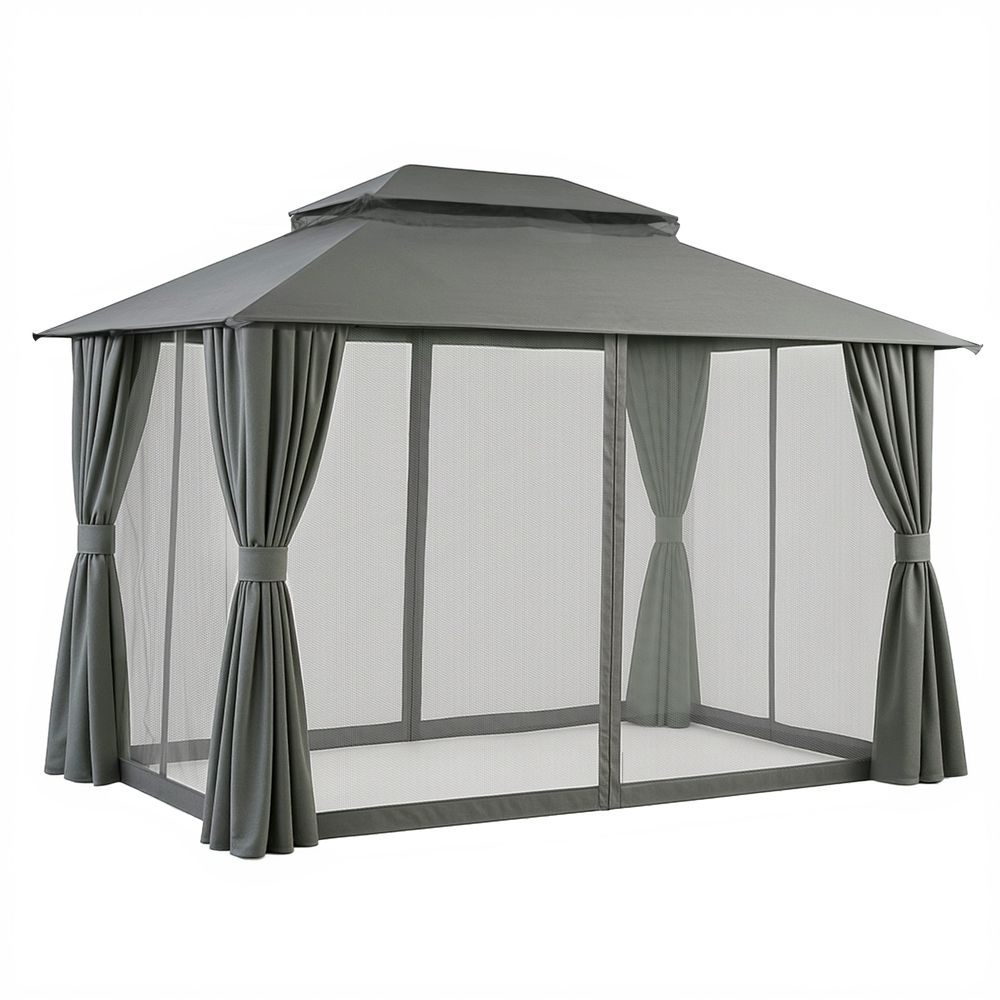 Instahut Gazebo 3x4m Canopy Outdoor Steel Frame Patio Tent Curtains Marquee Grey Bedworld