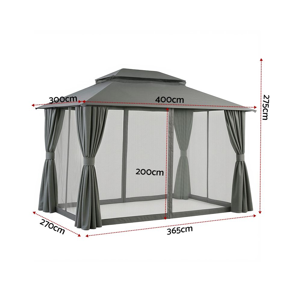 Instahut Gazebo 3x4m Canopy Outdoor Steel Frame Patio Tent Curtains Marquee Grey Bedworld