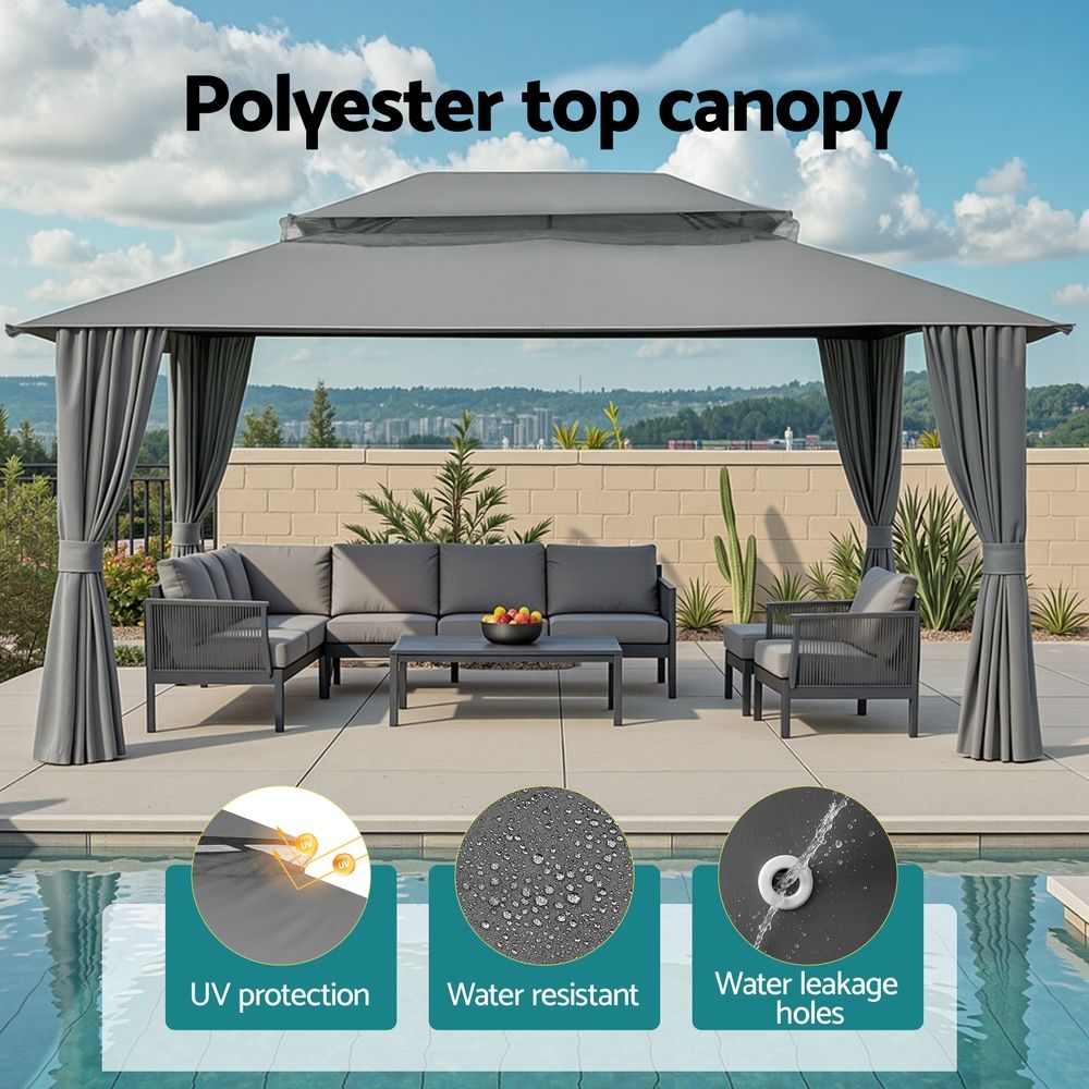 Instahut Gazebo 3x4m Canopy Outdoor Steel Frame Patio Tent Curtains Marquee Grey Bedworld