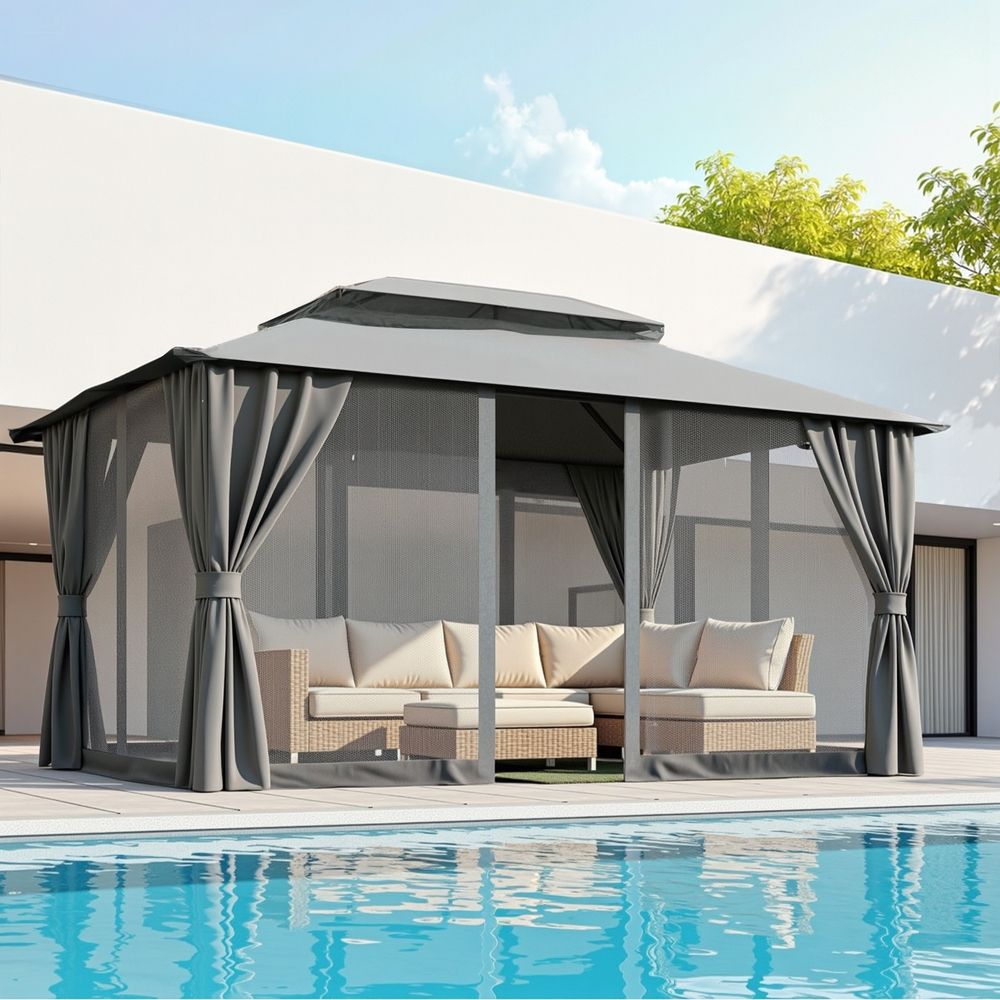 Instahut Gazebo 3x4m Canopy Outdoor Steel Frame Patio Tent Curtains Marquee Grey Bedworld