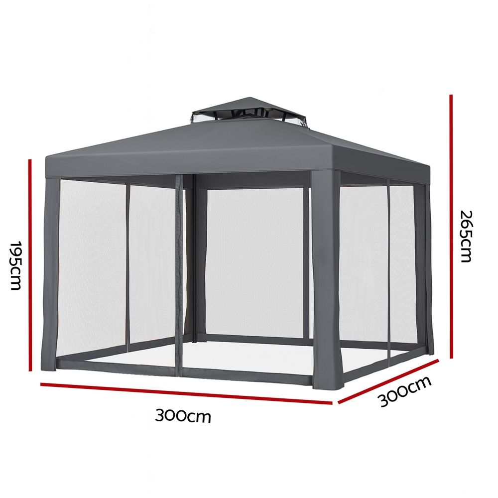 Instahut Gazebo Marquee 3m Outdoor Event Tent Camping Party Mesh Wall Canopy Grey Bedworld