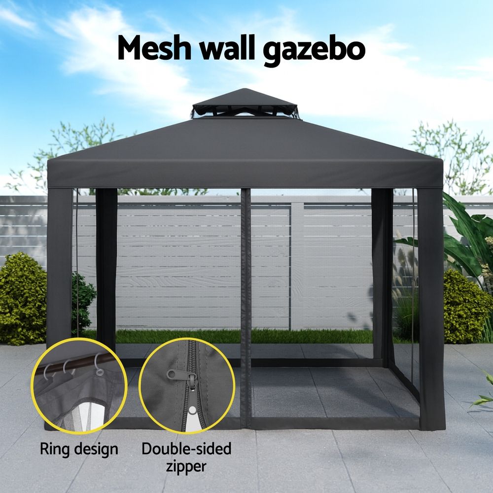 Instahut Gazebo Marquee 3m Outdoor Event Tent Camping Party Mesh Wall Canopy Grey Bedworld