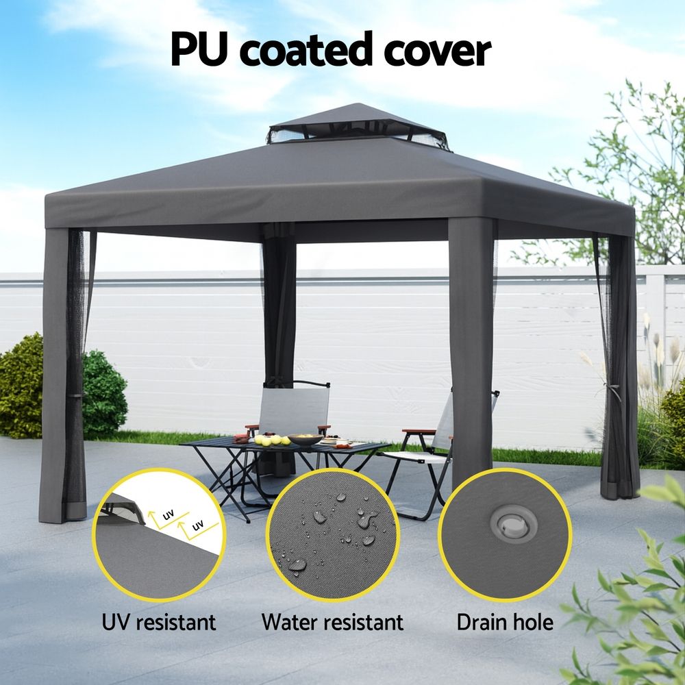 Instahut Gazebo Marquee 3m Outdoor Event Tent Camping Party Mesh Wall Canopy Grey Bedworld
