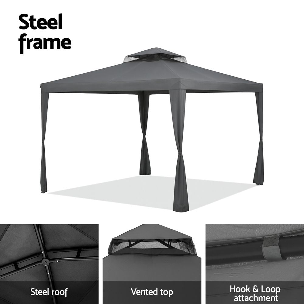 Instahut Gazebo Marquee 3m Outdoor Event Tent Camping Party Mesh Wall Canopy Grey Bedworld