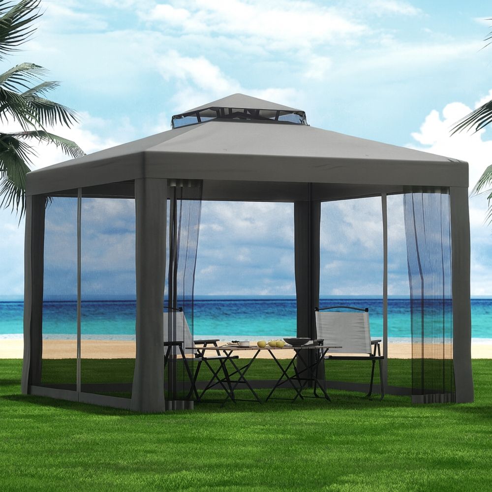 Instahut Gazebo Marquee 3m Outdoor Event Tent Camping Party Mesh Wall Canopy Grey Bedworld