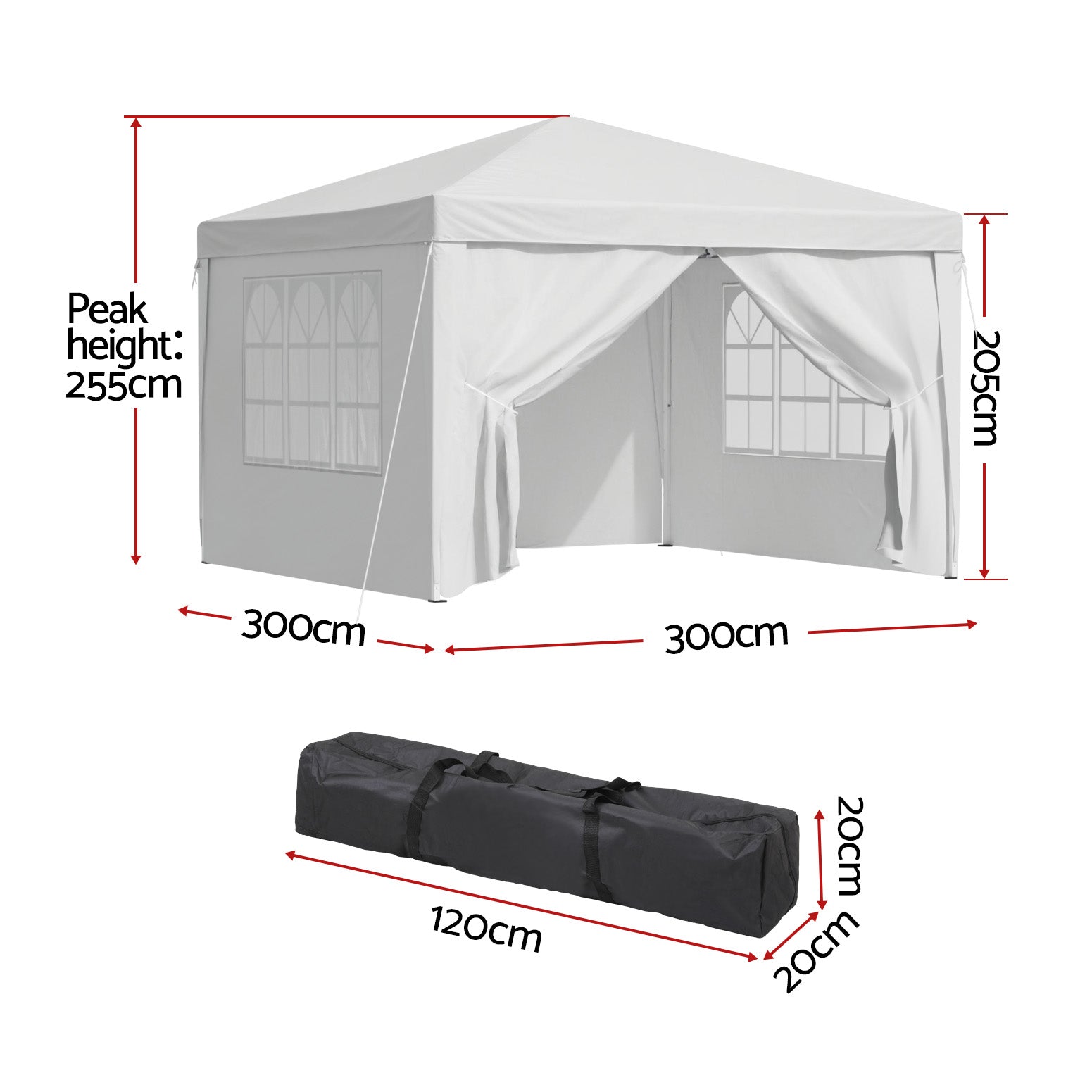 Instahut Gazebo 3x3 Pop Up Marquee Folding Tent Wedding Gazebos Camping Outdoor Canopy White Bedworld