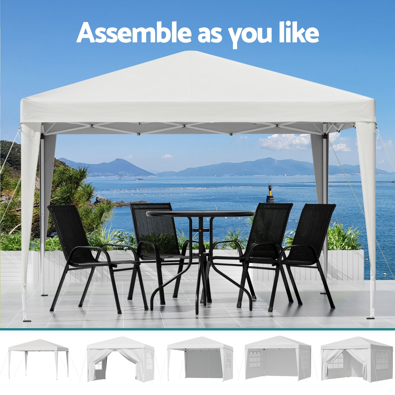 Instahut Gazebo 3x3 Pop Up Marquee Folding Tent Wedding Gazebos Camping Outdoor Canopy White Bedworld