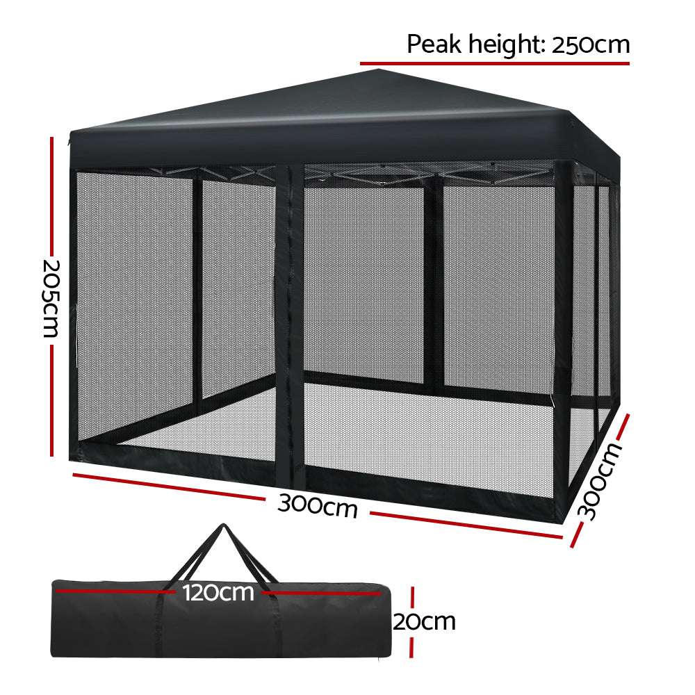Marquee 3x3m Wedding Party Outdoor Camping Tent Canopy Shade Mesh Wall Black