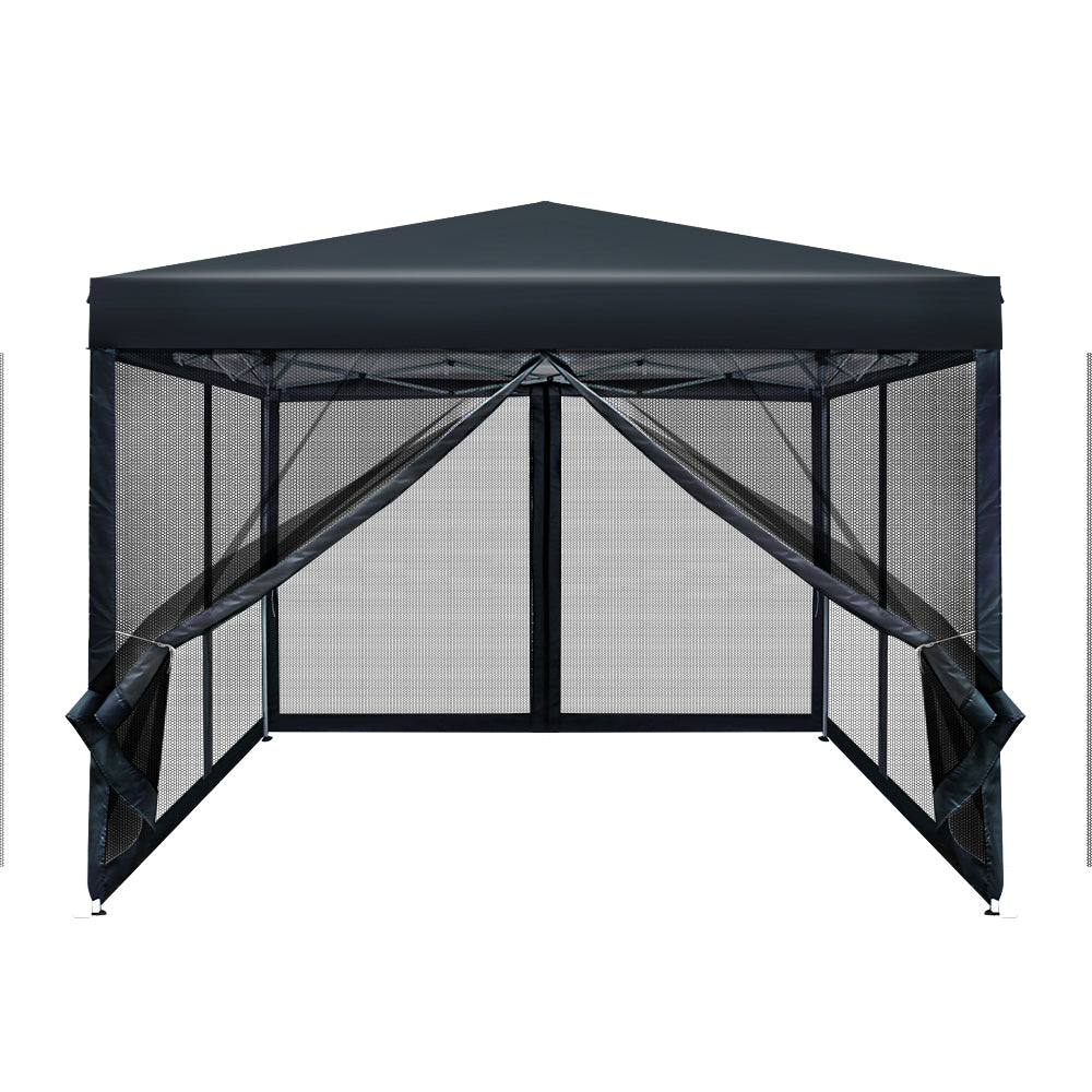 Marquee 3x3m Wedding Party Outdoor Camping Tent Canopy Shade Mesh Wall Black