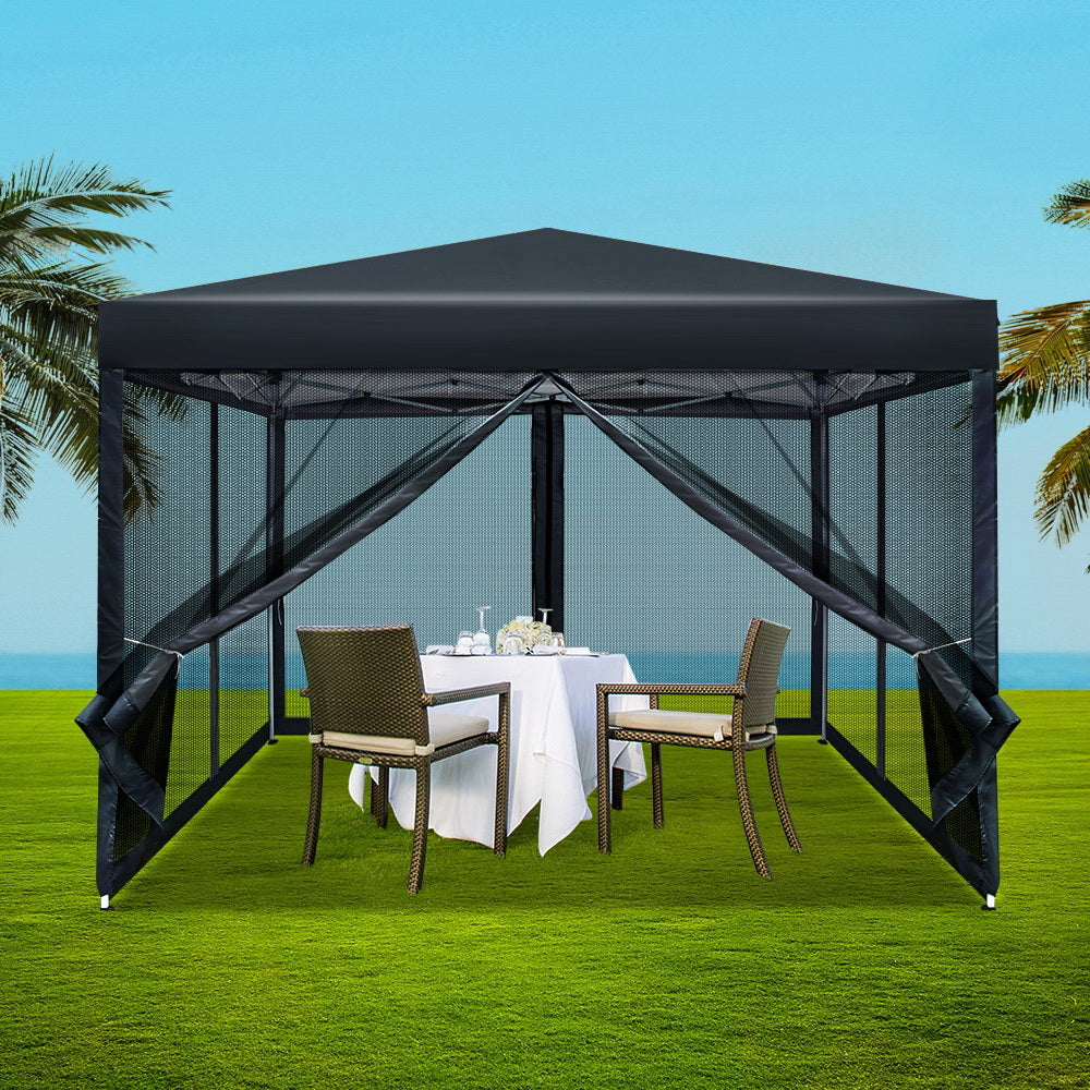 Marquee 3x3m Wedding Party Outdoor Camping Tent Canopy Shade Mesh Wall Black