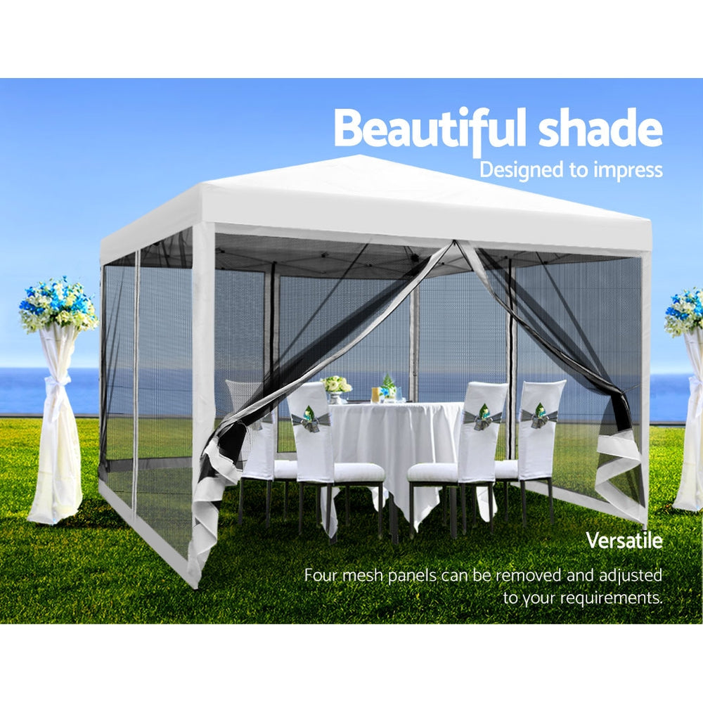 Marquee 3x3m Wedding Party Outdoor Camping Tent Canopy Shade Mesh Wall White