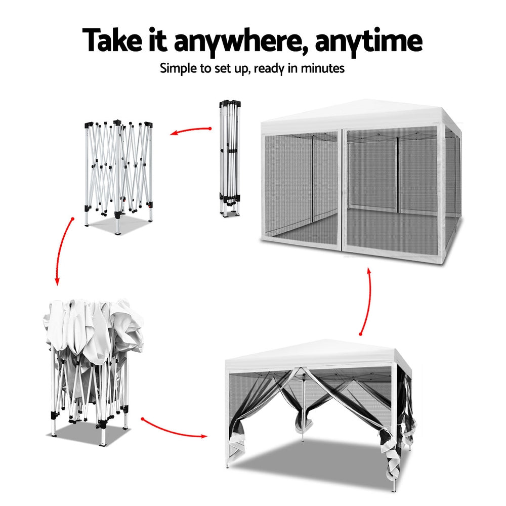 Marquee 3x3m Wedding Party Outdoor Camping Tent Canopy Shade Mesh Wall White