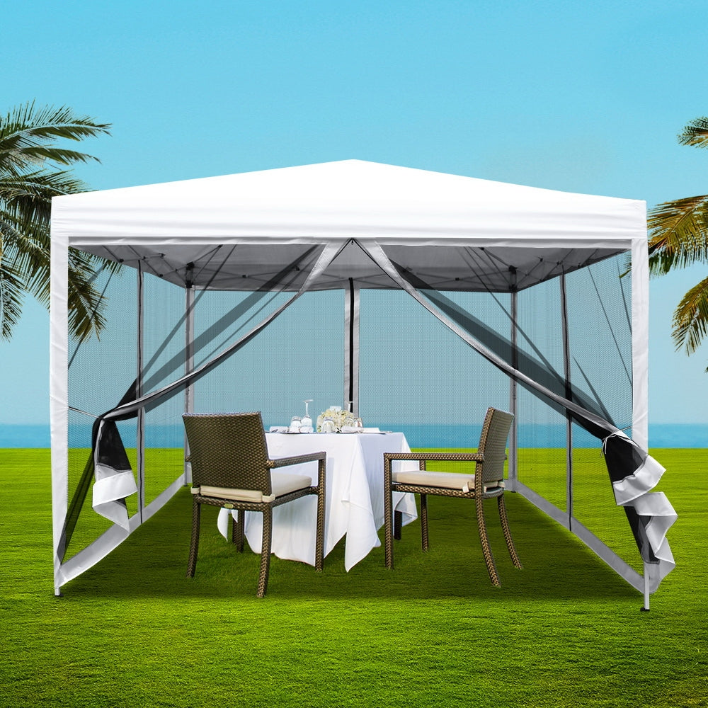 Marquee 3x3m Wedding Party Outdoor Camping Tent Canopy Shade Mesh Wall White
