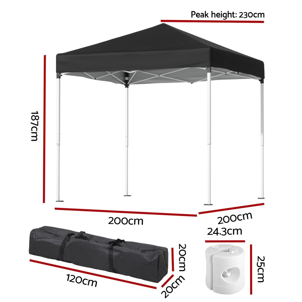 Instahut Gazebo 2x2m Outdoor Patio Garden Marquee Shade w/ Base Pods Black Bedworld