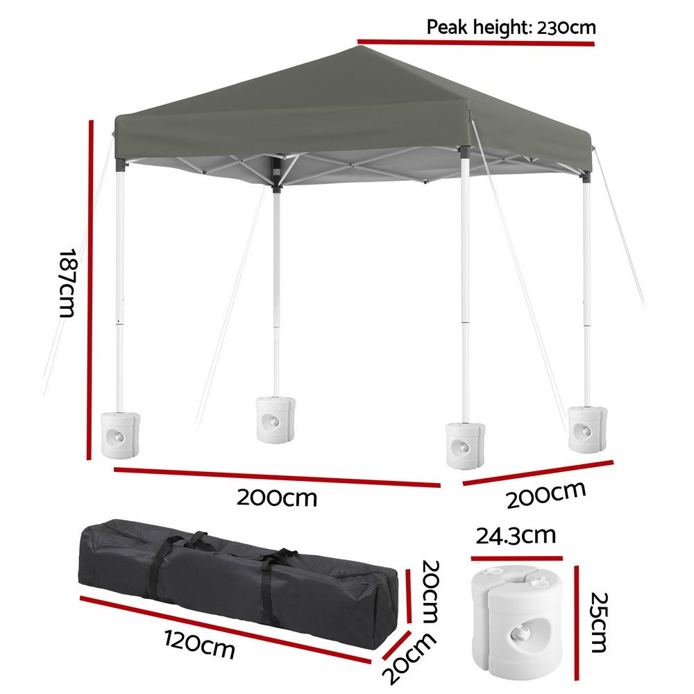 Instahut Gazebo 2x2m Outdoor Patio Garden Marquee Shade w/ Base Pods Grey Bedworld