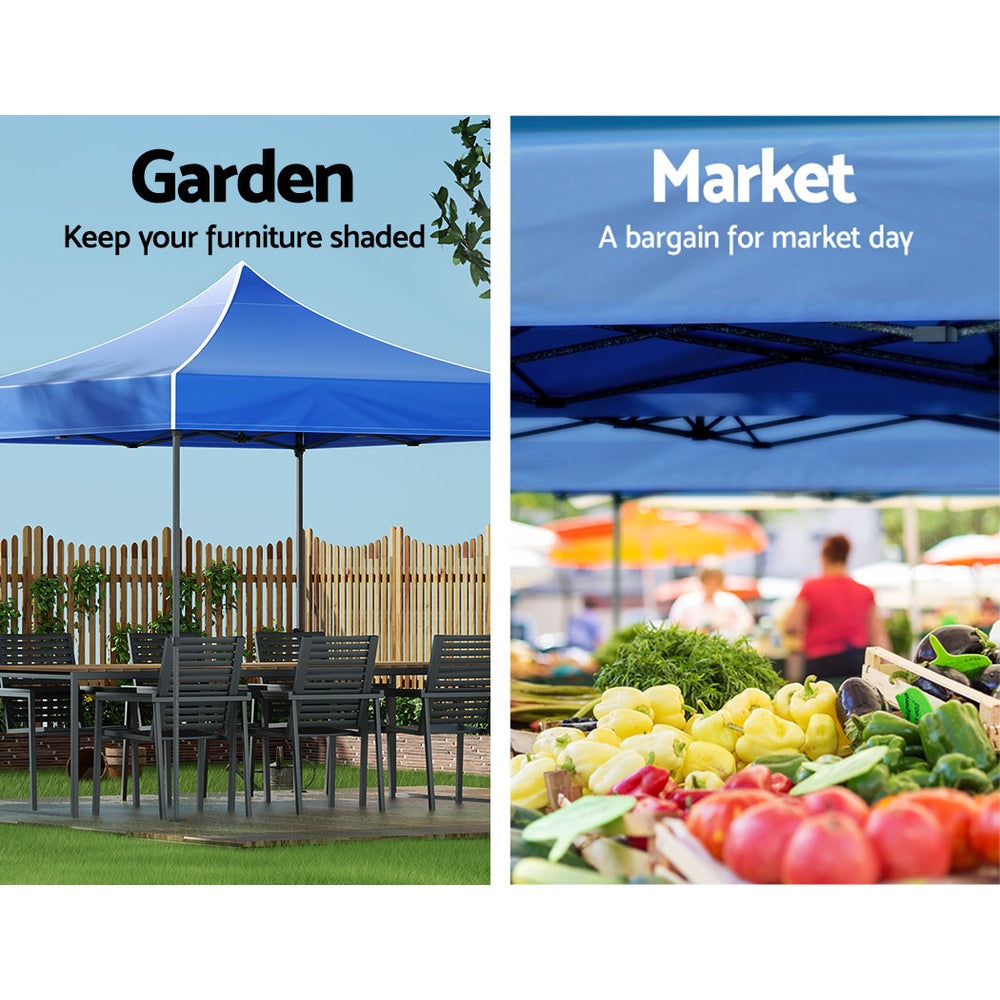 Instahut Gazebo Pop Up Marquee 3x3 Folding Tent Outdoor Camping 500D Oxford Blue