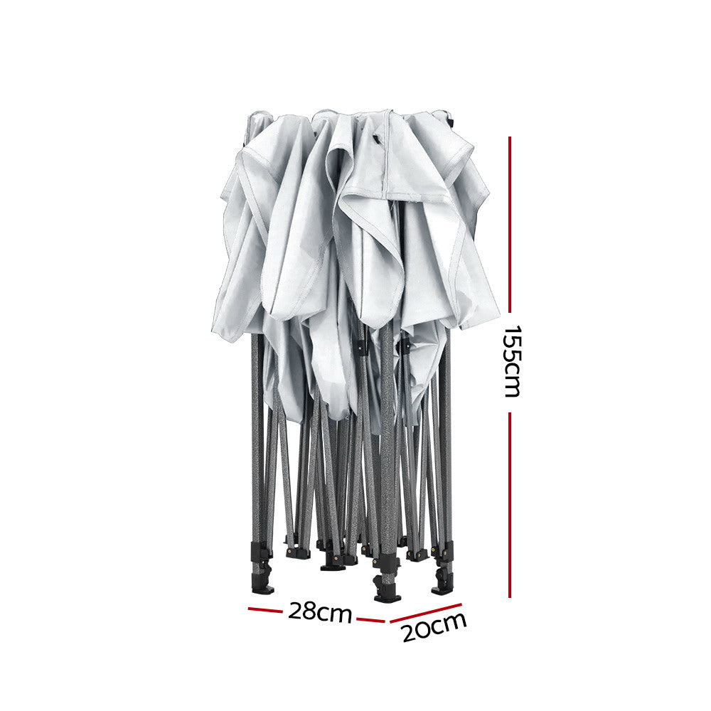 Instahut gazebo frame with folded white valance fabric and black extendable legs