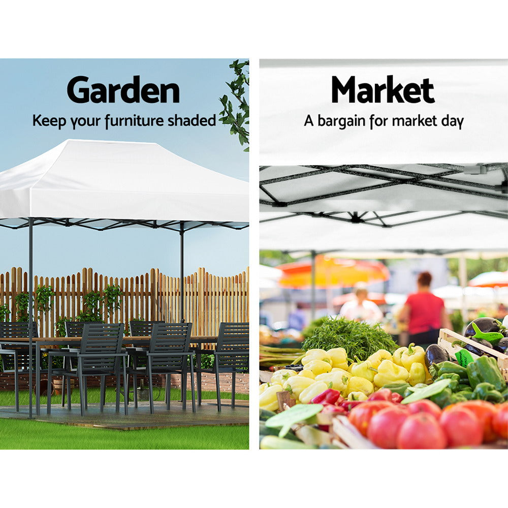 Instahut pop-up gazebo canopy with white roof and black frame for outdoor seating shade