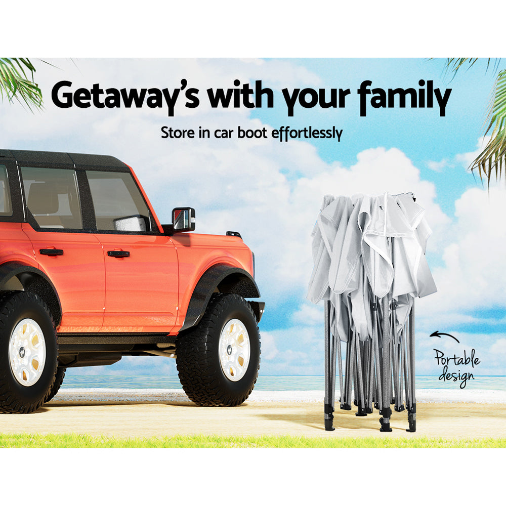 Instahut portable gazebo canopy with folded white valance fabric and black folding legs