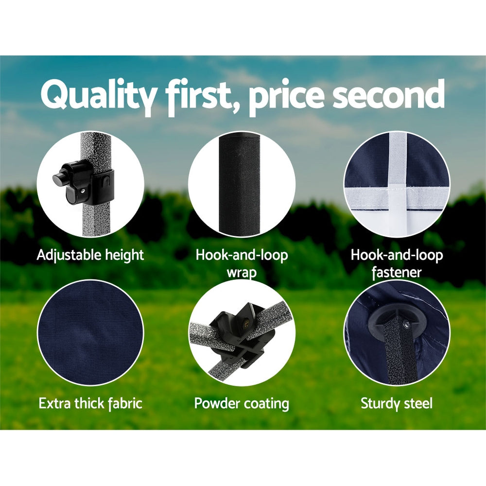 Navy gazebo canopy fabric with hook-and-loop style fastening and sturdy steel frame