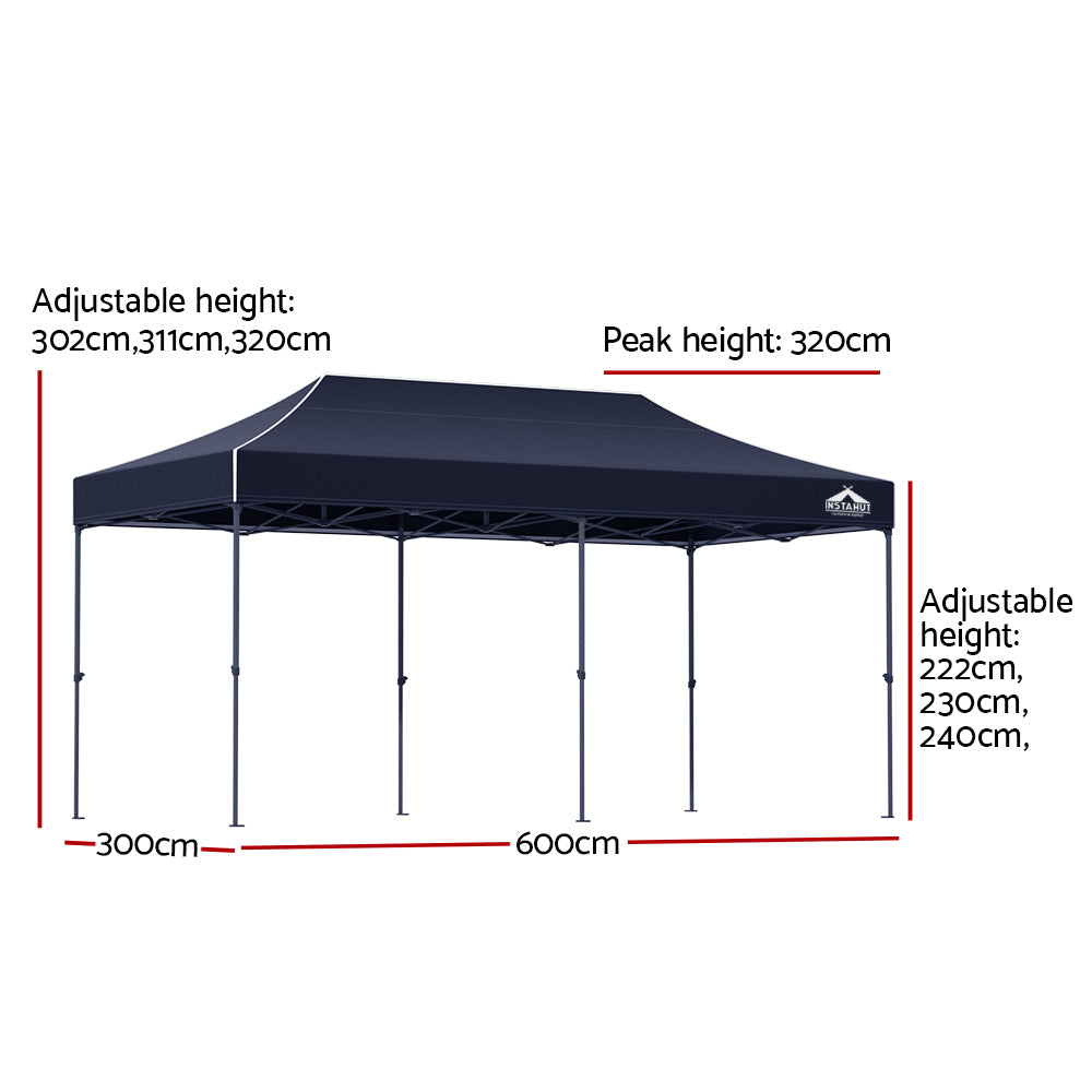 Navy pop-up gazebo tent with adjustable height legs and open side panels