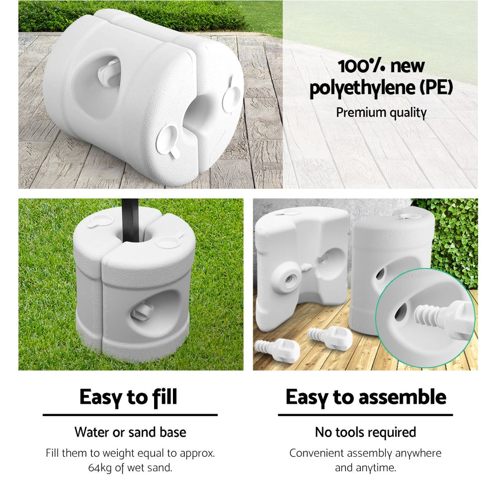 White polyethylene tent base weights with fill openings, easy to assemble