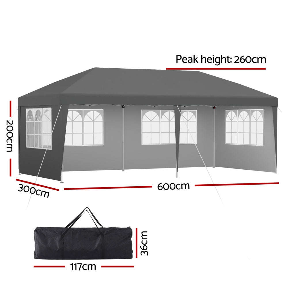 Instahut Gazebo 3x6m Pop Up Marquee Wedding Party Outdoor Camping Canopy Grey Bedworld