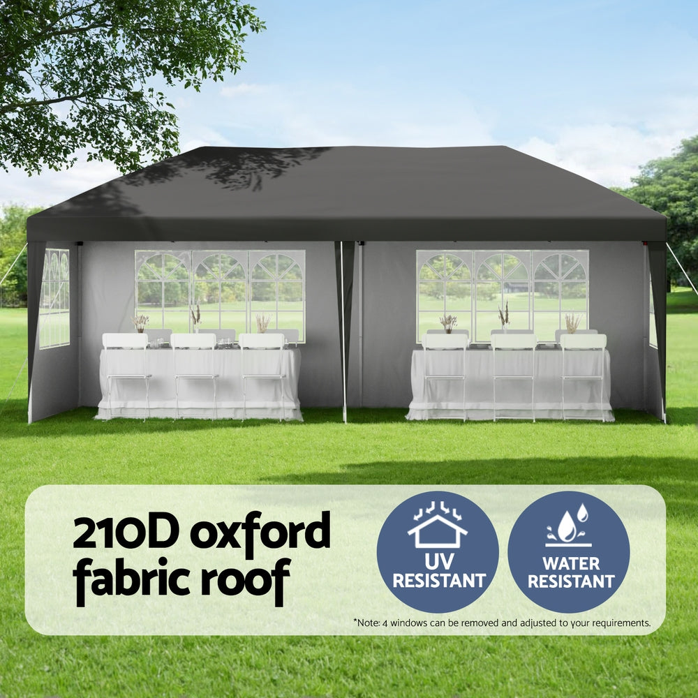 Instahut Gazebo 3x6m Pop Up Marquee Wedding Party Outdoor Camping Canopy Grey Bedworld